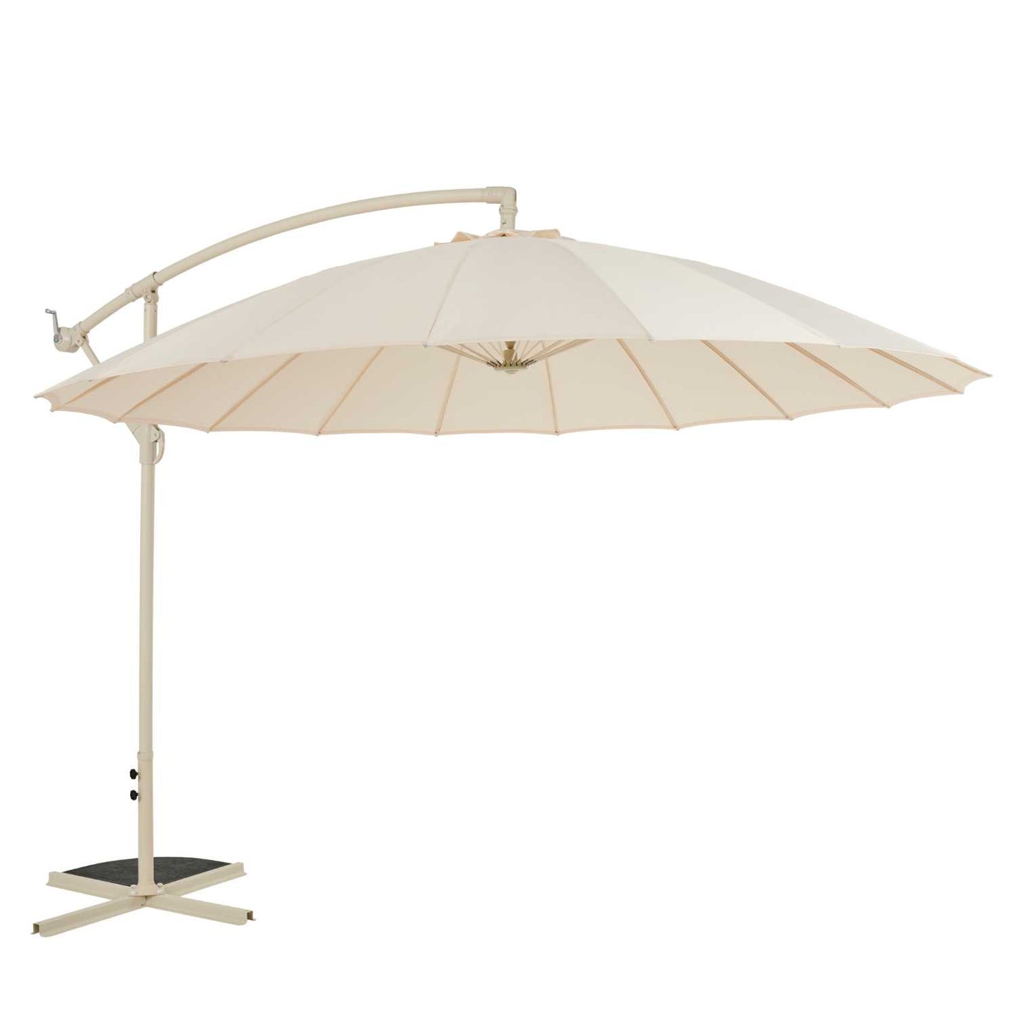 Casa – Hangende Parasol ‘Floriasa’ – Ø 274 x 248 cm – Draaibare Zweefparasol – UV-bescherming – Verstelbaar – Weerbestendig – Kleur: Zand – Voor Tuin, Terras of Balkon