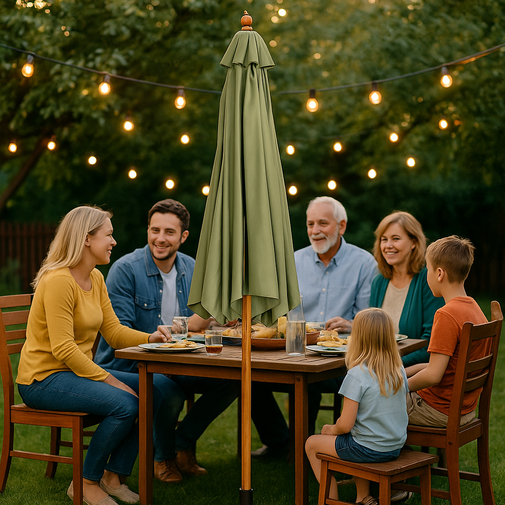 Grote Parasol Houten Tuinparasol Ø 300x260 cm – Extra Stevig & Stijlvol Zonnescherm voor Terras, Balkon & Tuin – Robuust Houtframe & UV-Beschermend Doek - Casa